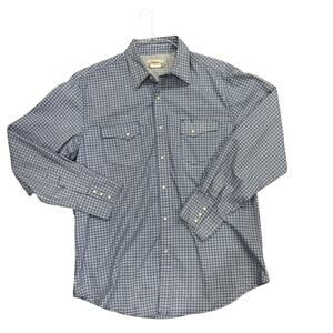 Wrangler Wrancher Western Shirt Large  Blue Geometric design Pearl‎ snap Cowboy